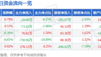 股票行情快报：金陵饭店（601007）8月11日主力资金净卖出10.66万元