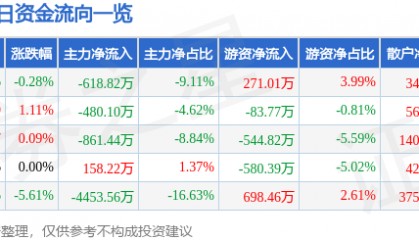 股票行情快报：三江购物（601116）8月12日主力资金净卖出618.82万元