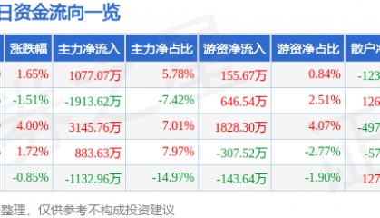 股票行情快报：隆基机械（002363）8月13日主力资金净买入1077.07万元