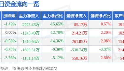 股票行情快报：新华传媒（600825）9月2日主力资金净卖出2003.43万元